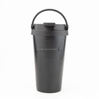 Mug à café isotherme en acier inoxydable à double paroi, écologique, 500 ml, avec couvercle et poignée à impression numérique