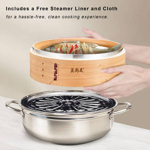 Juego de Cestas de Vapor de Madera Hechas a Mano con Olla de Acero Inoxidable 304 para Cocinar al Vapor Alimentos como Bollos Chinos y Dumplings de Arroz - Product Image 3
