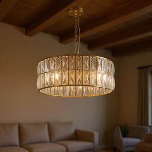 Modern <b>Crystal</b> Drum <b>Chandelier</b> 18 Inch 6 Light Gold Metal Frame Pendant <b>Lighting</b> For Living Dining Room - Product Image 2