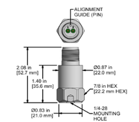 Capteur de vibration à boucle CTC LP-202 d'origine américaine, 15-30 VDC, 2 broches, MIL-C-5015, céramique PZT, boîtier en acier inoxydable 316L