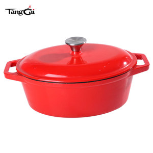 <span class=keywords><strong>Cocotte</strong></span> <span class=keywords><strong>en</strong></span> <span class=keywords><strong>fonte</strong></span> émaillée ovale rouge tendance, 4QT, multifonctionnelle pour la cuisson du pain au levain maison, le braisage et la rôtisserie - Product Image 2