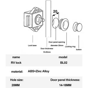 20 piezas EasytoInstall RV Gabinete Cerraduras hechas de DurableABS Materia L Adecuado para 20mm Hardware de apertura en RVsCampers y barcos - Product Image 2