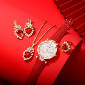 <span class=keywords><strong>Pas</strong></span> <span class=keywords><strong>cher</strong></span> Pointeur Quartz Montre Dame Analogique Femmes Montres En Cuir & 4pcs Bijoux Ensemble <span class=keywords><strong>Collier</strong></span> Boucle D'oreille Pour Robe - Product Image 4