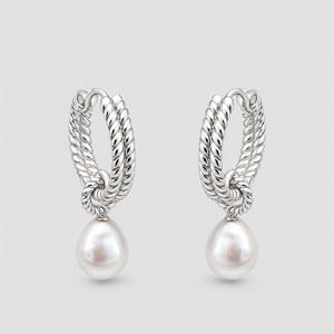 Trendy Freshwater Pearl 925 Sterling <b>Silver</b> <b>Drop</b> <b>Earrings</b> with Twisted Rope Design-for Party Occasions - Product Image 3