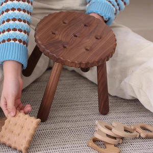 Taburete de madera maciza de nogal negro de 23 pulgadas, taburete redondo hecho a mano para el hogar, muebles para sala de estar - Product Image 2