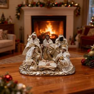 Crèche en résine artisanale, figurines religieuses de Noël décoratives et objets de collection - Product Image 2