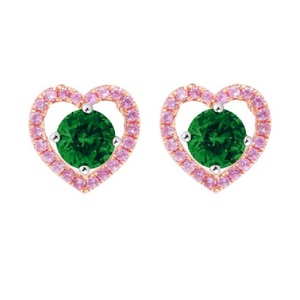 Boucles d'oreilles clous en or rose 18 carats avec saphir rose véritable et diamant, design cœur élégant et tendance, cadeau pour fille - Product Image 1