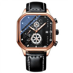 Reloj de Pulsera Multifuncional de Estilo Hip Hop para Hombre, CHENXI 904, Correa de Cuero, Esfera de Cristal, Pantalla de Agujas, Reloj de Cuarzo - Product Image 5