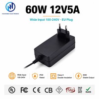 Adaptateur secteur 12V5A 60W AC-DC avec prise EU pour caméras CCTV |   Certifié CE//FCC |   PC |   Systèmes d'alimentation électrique stable pour la sécurité