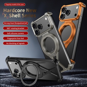 เคสโทรศัพท์แม่เหล็กแบบกำหนดเอง X Type สำหรับ iPhone 17 14 15 16 Pro Max พร้อม 360 °   ขาตั้งโทรศัพท์แบบวงแหวน อลูมิเนียมอัลลอยด์ ไร้กรอบ ป้องกันการกระแทก - Product Image 2