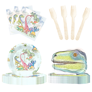 DAMAI Nouveaux kits de fournitures de fête à thème animal, assiettes en papier jetables en forme de dinosaure, ensembles de vaisselle pour fête d'enfants - Product Image 2