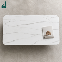 Table basse rectangulaire en pierre frittée blanche, style Mid-Century Modern, écologique, avec base noire superposée, pour hôpitaux et bureaux – Économisez