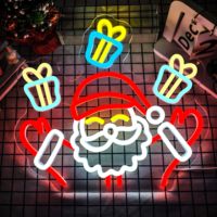 Décorations de Noël pour la maison et les fêtes Neonawall, enseigne au néon LED dimmable Père Noël avec cadeaux et cœurs pour la décoration de la maison et des fêtes