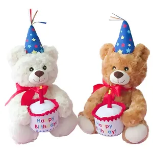 Festival Teddy Bear Interactive Stuffed Animal with Cupcake and Glow Candle Gifts