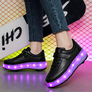 Flashing Roller Shoes Leather Double Row Wheels For Kids Student Skates Size 686 Helios - Product Image 3