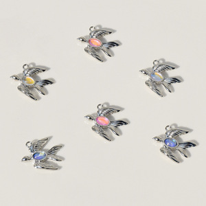 Flying Bird Charm Zinc Alloy Bezel Setting Pink Blue White Unisex Jewelry <b>DIY</b> Accessory <b>Kit</b> - Product Image 1