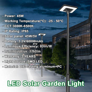 Sentiero ad alta potenza per prato Post Top lampione solare all'aperto energia impermeabile Ip65 45w Led luce solare da giardino - Product Image 2