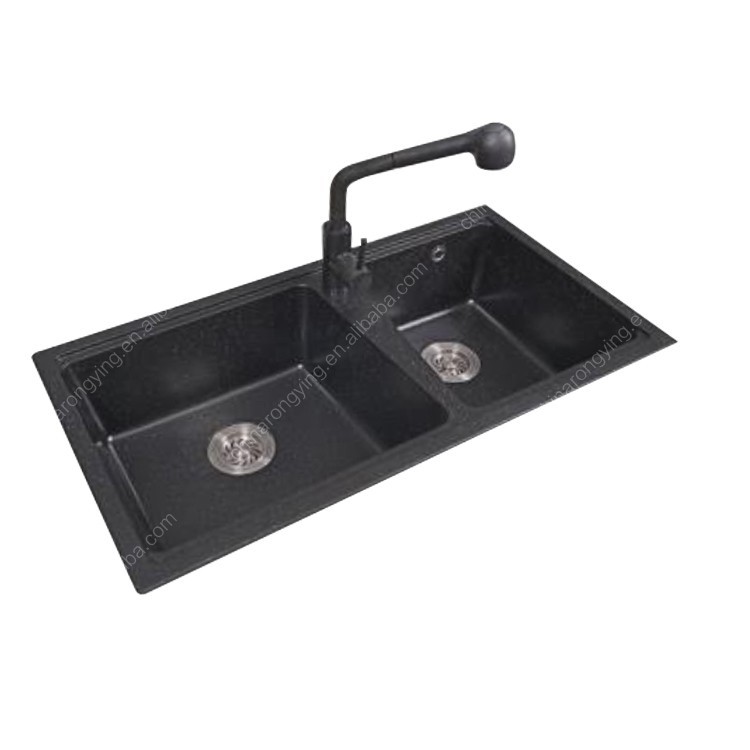 Évier de quartz noir, quartz simple d&amp;amp;amp;#39;évier de cuisine, évier de cuisine en pierre de quartz