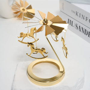 卸売ゴールドティーライトキャンドルホルダーカルーセルキャンドルスピナー、クリスマスフェスティバルホームデコレーション用回転式メタルキャンドルホルダー - Product Image 4