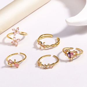 Classic Fashion <b>Heart</b> Shape Brass Ring for Women <b>Sweet</b> Girls Exquisite Shiny Zircon Open Ring - Product Image 1