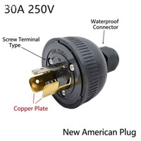 Prise de générateur américaine NEMA L6-30P 30A 250V à verrouillage par torsion, 2 broches en cuivre pur, 1 broche en fer, anti-déchirure, pièces de rechange pour générateur à essence