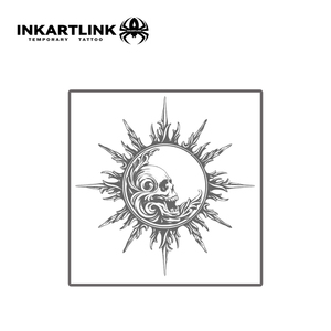 INKARTLINK Pegatina <span class=keywords><strong>de</strong></span> <span class=keywords><strong>tatuaje</strong></span> gótico <span class=keywords><strong>de</strong></span> calavera y luna, efecto rayos <span class=keywords><strong>de</strong></span> sol y estrellas, semipermanente <span class=keywords><strong>de</strong></span> 15 días, arte corporal para brazo y pierna, venta al por mayor - Product Image 3