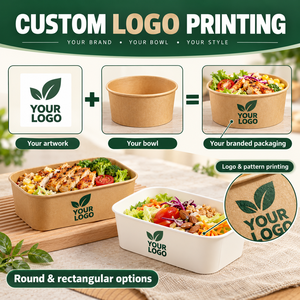 Bol à salade jetable en papier kraft recyclable, étanche, épaissi, rond, avec couvercle en PP et estampage - Product Image 4