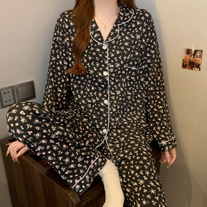 Premium Sense of Black primavera y otoño pantalones largos de manga larga pijamas traje de ropa de casa para mujer se puede usar fuera al por mayor - Product Image 2