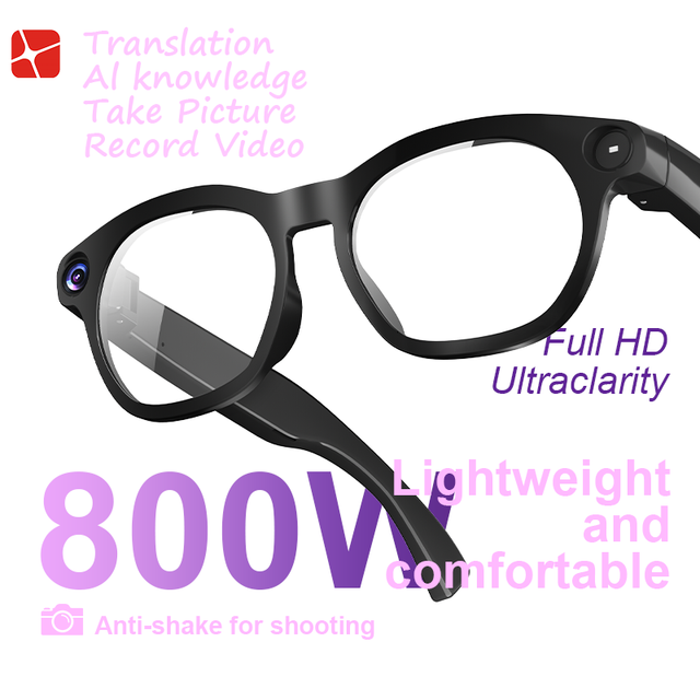 AI Smart Glasses with Camera ChatGPT Real-time Translation Video Recording Glasses for 1st Person POV Vlog Record