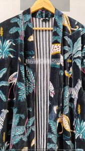 Luxury Eco-Friendly Finished Velvet Animal Birds Floral Print Women's Wrap <b>Tie</b> Long Sleeve V-Neck Bathrobe Summer Kimono Style - Product Image 6