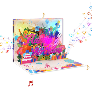 Carte de vœux musicale pop-up <span class=keywords><strong>d</strong></span>'anniversaire avec lumière LED, carte 3D qui joue la <span class=keywords><strong>chanson</strong></span> Joyeux Anniversaire, cadeau idéal pour les amis avec enveloppe - Product Image 1