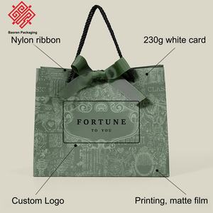 Baoren Envío Inmediato Estilo Ins Regalo Verde Oscuro Souvenir Ecológico Reutilizable Bolsa de Papel de Lujo para Compras con Asa de Cinta para Velas y Manualidades - Product Image 4