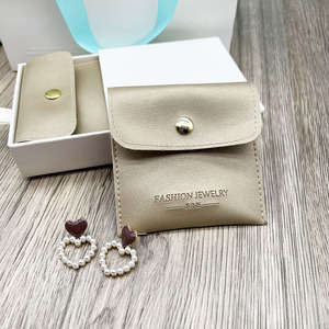 Custom Snap Gold <b>Leather</b> Jewelry Pouch with Button, Jewelry Pouch Packaging for Earring, Necklace, <b>Bracelet</b> - Product Image 2