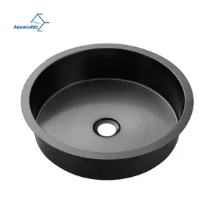 Factory Customized Size Stainless Steel Undermount Water Basin Round Single Bowl Black Bathroom Sink