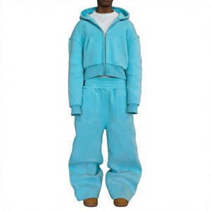 ชุดเซ็ตเสื้อฮู้ดซิปแบบมีซิปทรงหลวมสไตล์วินเทจฟอกสีสำหรับผู้ชาย พร้อมกางเกงขายาวทรงหลวม ชุดวอร์มสั่งทำพิเศษ ระบายอากาศได้ดี ผลิตจากผ้าโพลีเอสเตอร์/คอตตอนพิมพ์ลาย - Product Image 4