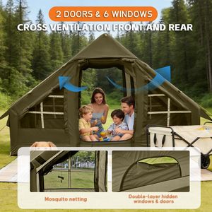 Carpa Inflable para Acampar al Aire Libre para 4-6 Personas con Toldo Extra Grande, Impermeable, Montaje Automático, 4 Estaciones, Tela Oxford 420D - Product Image 4