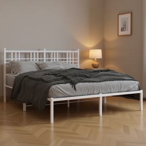 Cadre de lit en acier blanc, taille king, métal thermolaqué, mobilier de chambre à coucher, design minimaliste - Product Image 2