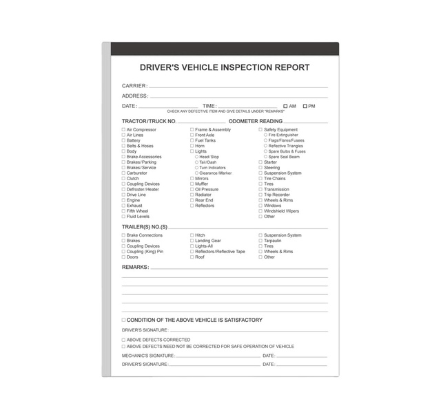 Carbonless Report Book DVIR Book Detailed Driver's Vehicle Inspection Report Book Format" X 8.5" Meet FMCSR Requirements