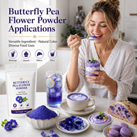 Poudre d'extrait de fleur de pois papillon LongBio, qualité alimentaire, soluble dans l'eau, couleur bleue naturelle, en vrac pour boissons, pâtisseries, desserts, thés, OEM