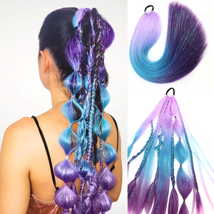 Cola de Caballo para Niñas de 26 Pulgadas <span class=keywords><strong>con</strong></span> Brillo, Trenza de Ganchillo, Extensión de Cabello Sintético, Cola de Caballo Arcoíris <span class=keywords><strong>con</strong></span> Lentejuelas - Product Image 1