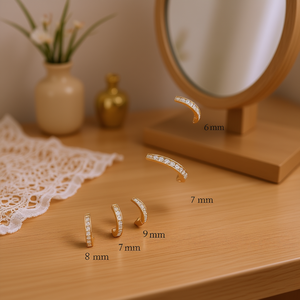 Orecchini a polsino E1326, diametro interno 5 mm, placcati oro, zirconi taglio brillante rotondo, incastonatura a canale, gioielli alla moda unisex di tendenza - Product Image 2