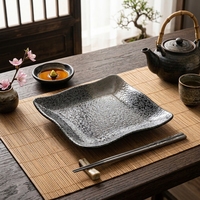 Assiette carrée japonaise en mélamine, bord ondulé, plat de service texturé, 15,5 cm x 15,5 cm, pour sushi, dessert, thé, en-cas
