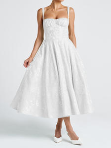 فستان أنيق بخصر طبيعي وتصميم ملفوف على شكل حرف A من الساتان والدانتيل للنساء، مناسب للربيع والصيف، فستان كاجوال متوسط الطول بلون موحد وجذاب للحفلات - Product Image 2