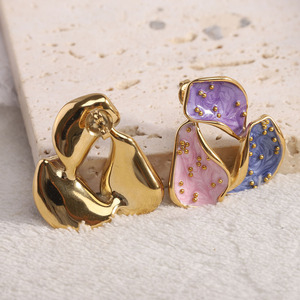 Boucles d'oreilles pendantes 29MM en émail, forme goutte d'eau, design asymétrique feuille, plaqué or, alliage de zinc, tige en acier inoxydable, pour femme, idéales pour les soirées - Product Image 5