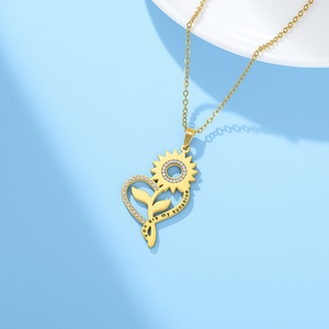 Stainless Steel Sunflower Heart Necklace Crystal Rhinestone <strong>Sunshine</strong> Flower Necklace Gold Plated Jewelry <strong>Gifts</strong> for Women Men - Product Image 5
