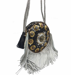 Sac à bandoulière moderne et vintage pour femme, en cuir véritable noir et blanc, motif bonbon, fermeture éclair, coton - Product Image 2