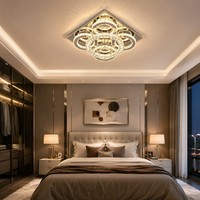 Plafonnier LED personnalisé en cristal avec cadre en acier inoxydable, design moderne pour chambre à coucher, télécommande