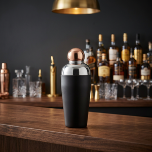 Coctelera de grado alimenticio de acero inoxidable Deluxe con estampado Coctelera negra Botella coctelera de barman negra Tapa clásica - Product Image 1