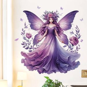 Adesivi <span class=keywords><strong>murali</strong></span> viola di <span class=keywords><strong>grandi</strong></span> <span class=keywords><strong>dimensioni</strong></span> per la principessa delle fate dei fiori soggiorno camera da letto decorazione carta da parati adesivi da parete in PVC - Product Image 5
