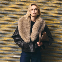 Veste bomber en cuir véritable ODM OEM, coupe ample, col en fourrure de renard amovible, veste d'hiver pour femmes